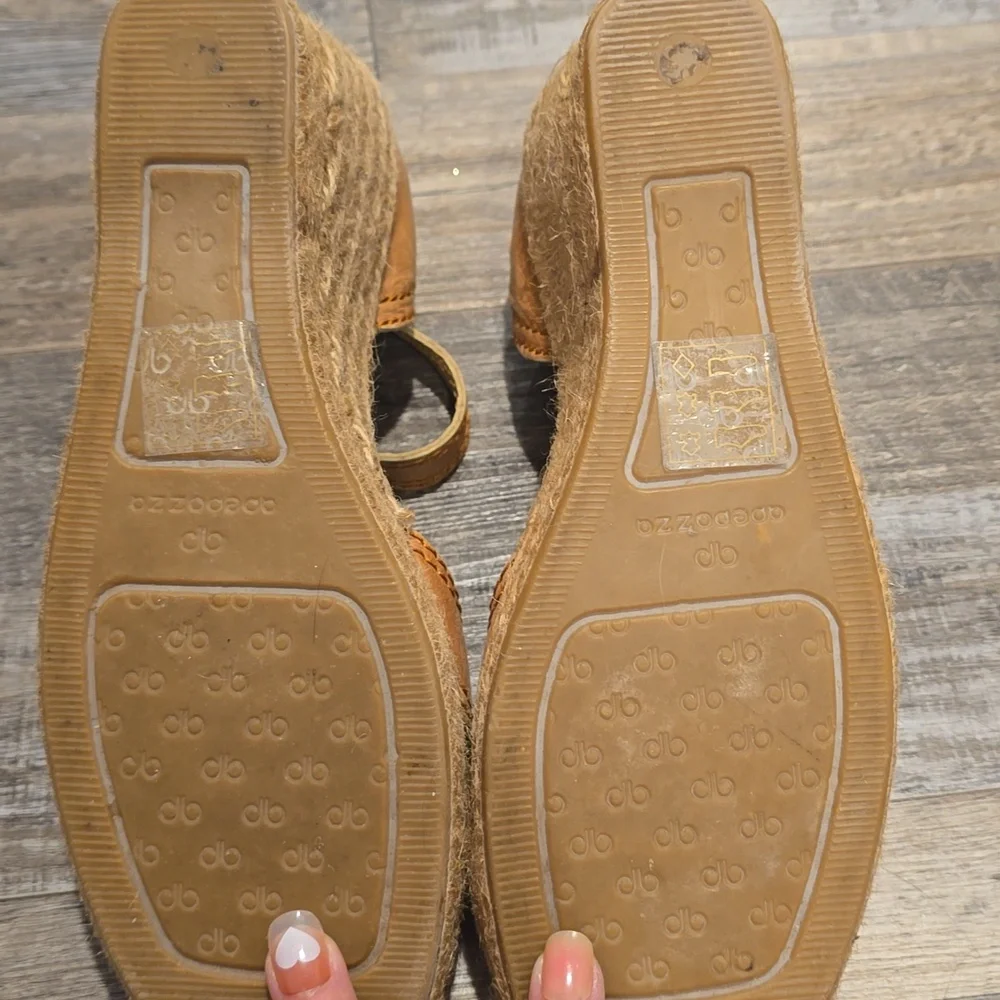 Apepazza Tan Suede‎ Espadrilles Leather Wedge Sandals Size 8.5